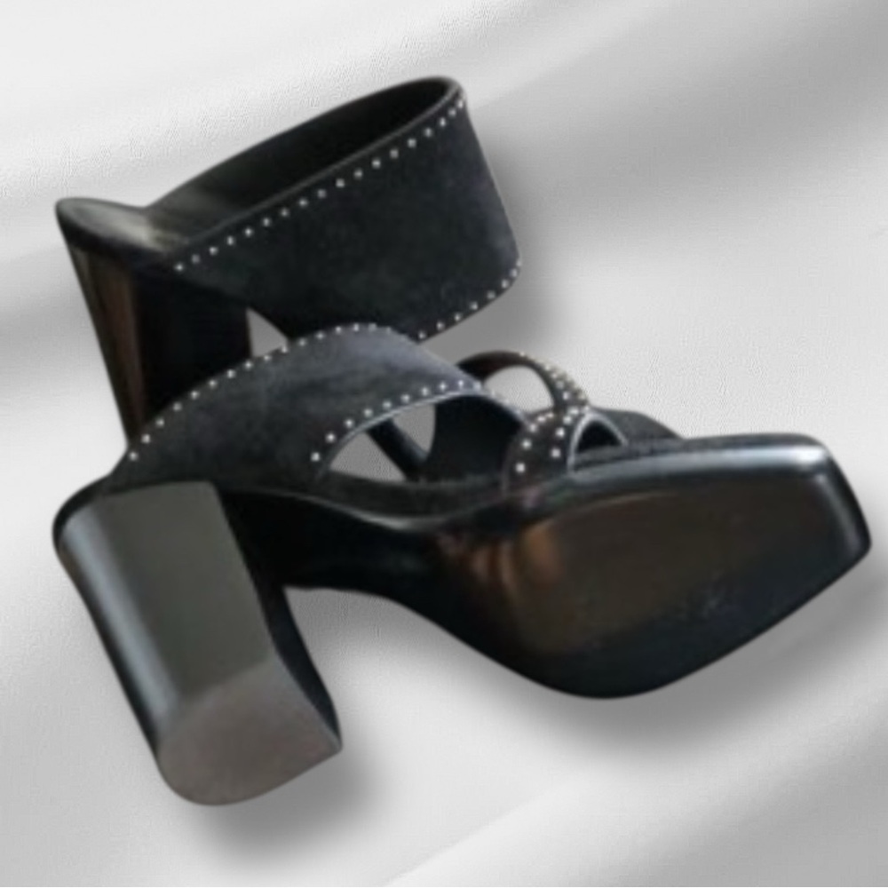Saint Laurent Black Ladies Oak Mule Suede Studded Sandal Shoe Sz 37.5 NWOT NEW - Picture 4 of 16